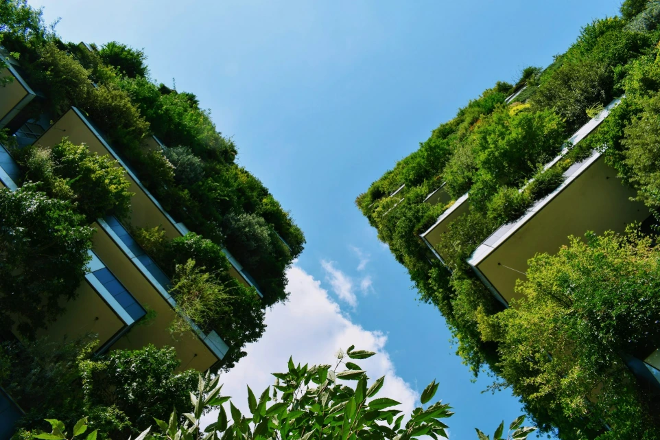 low-angle photography of buildings with plants on it